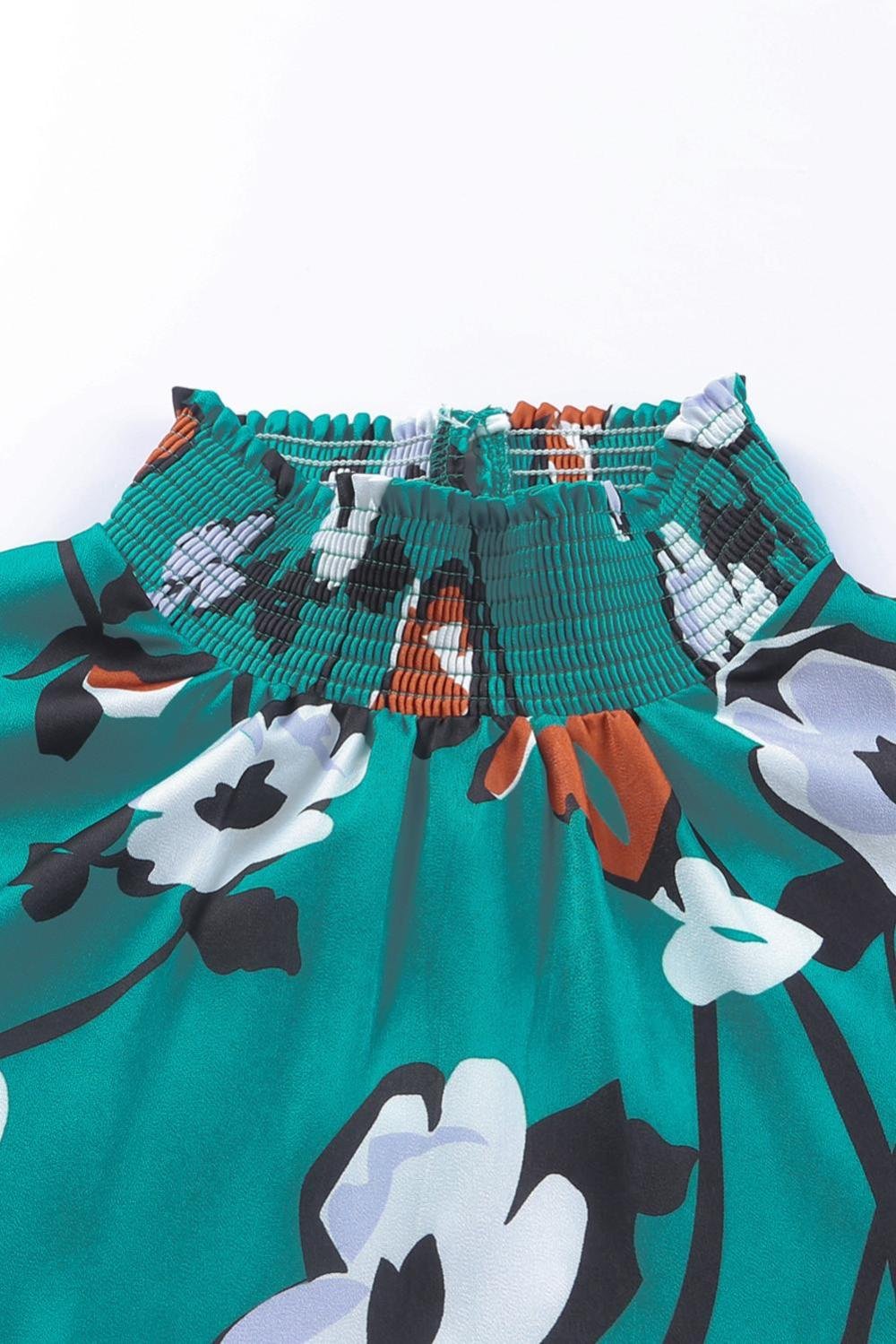 Blouses | Women Green Mock Neck Top Floral Print Long Sleeve Silk Blouse