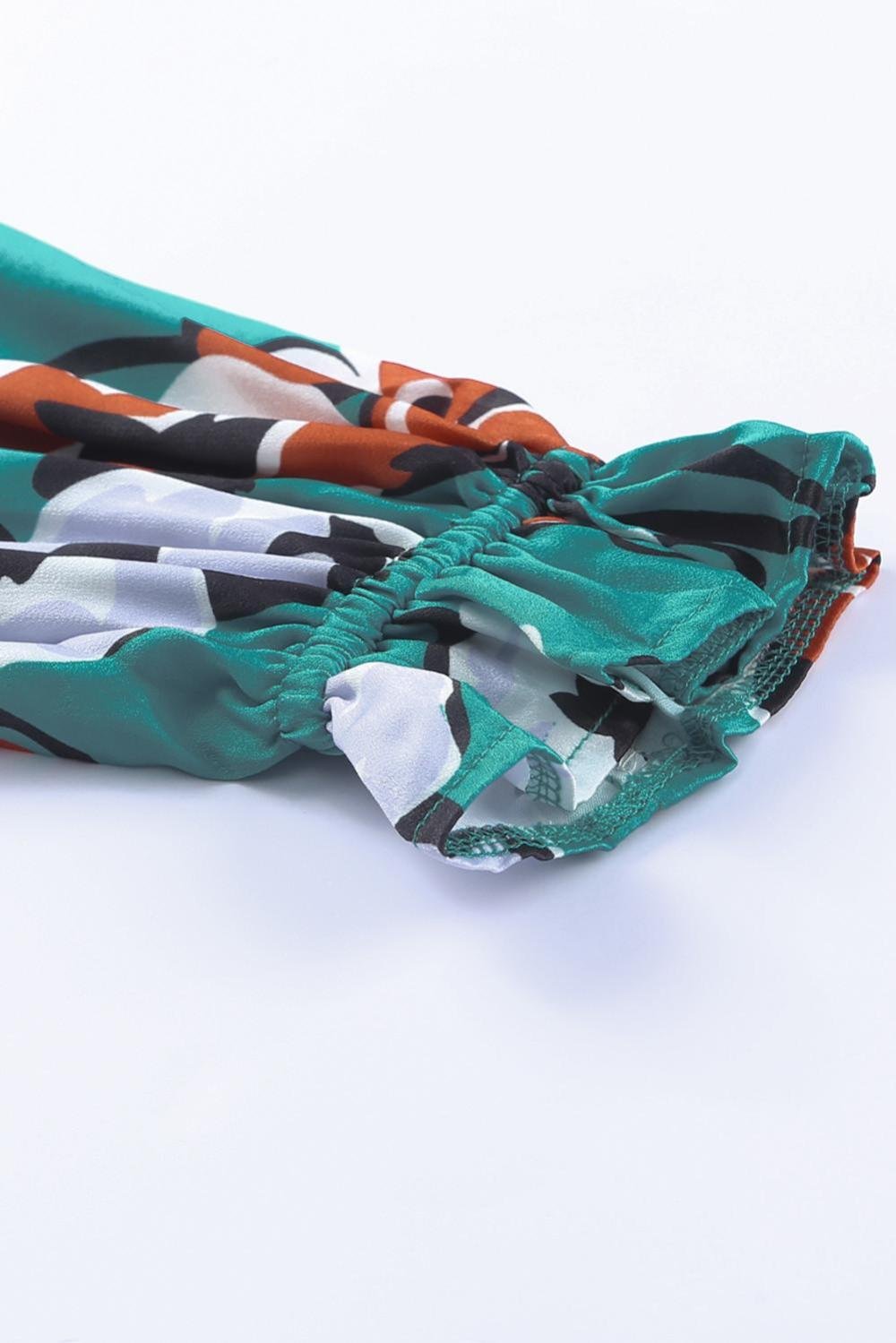 Blouses | Women Green Mock Neck Top Floral Print Long Sleeve Silk Blouse