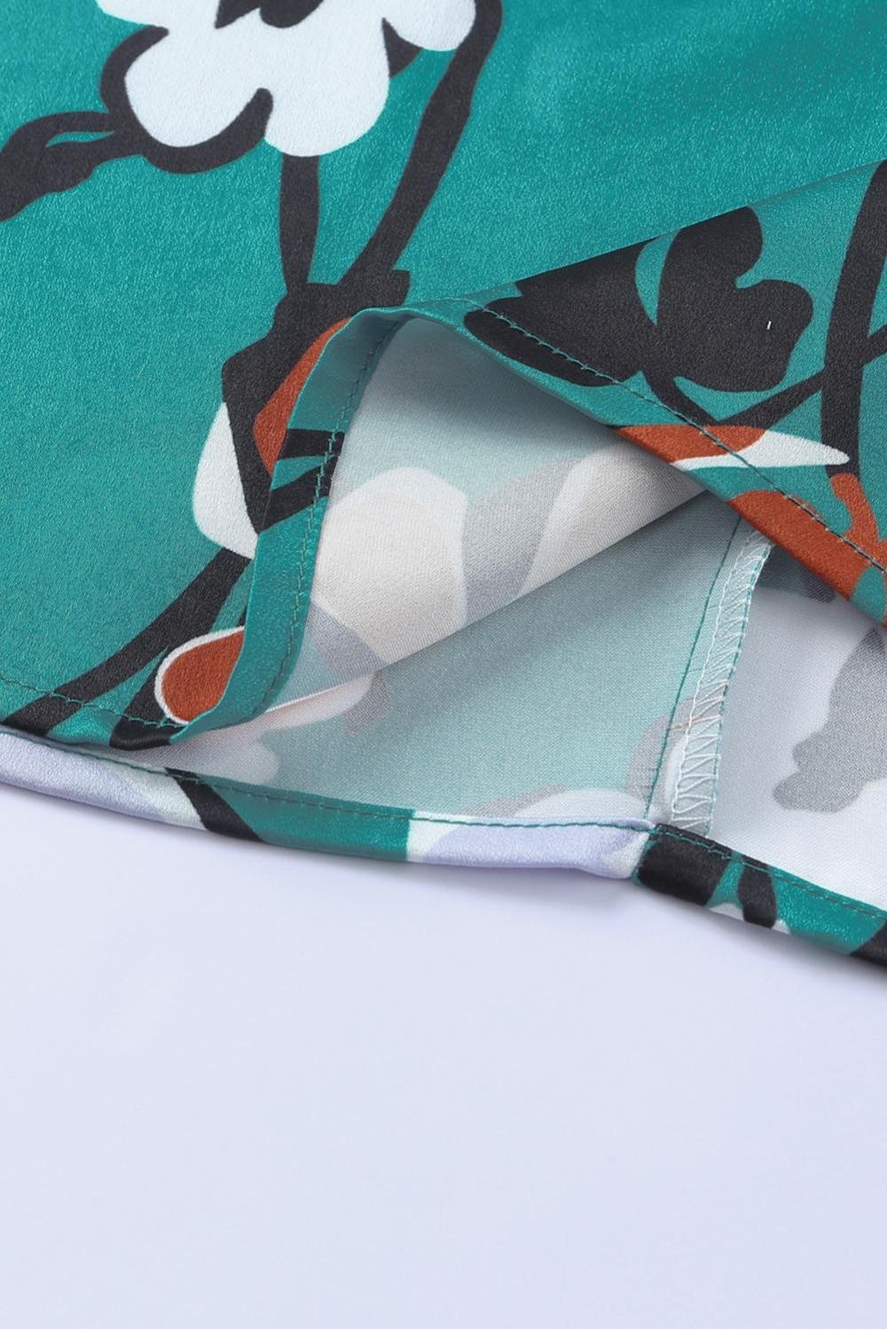 Blouses | Women Green Mock Neck Top Floral Print Long Sleeve Silk Blouse