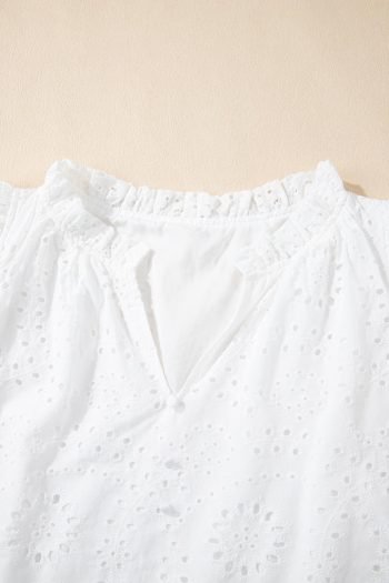 Blouses | Women White Eyelet Flutter Sleeve V Neck Blouse