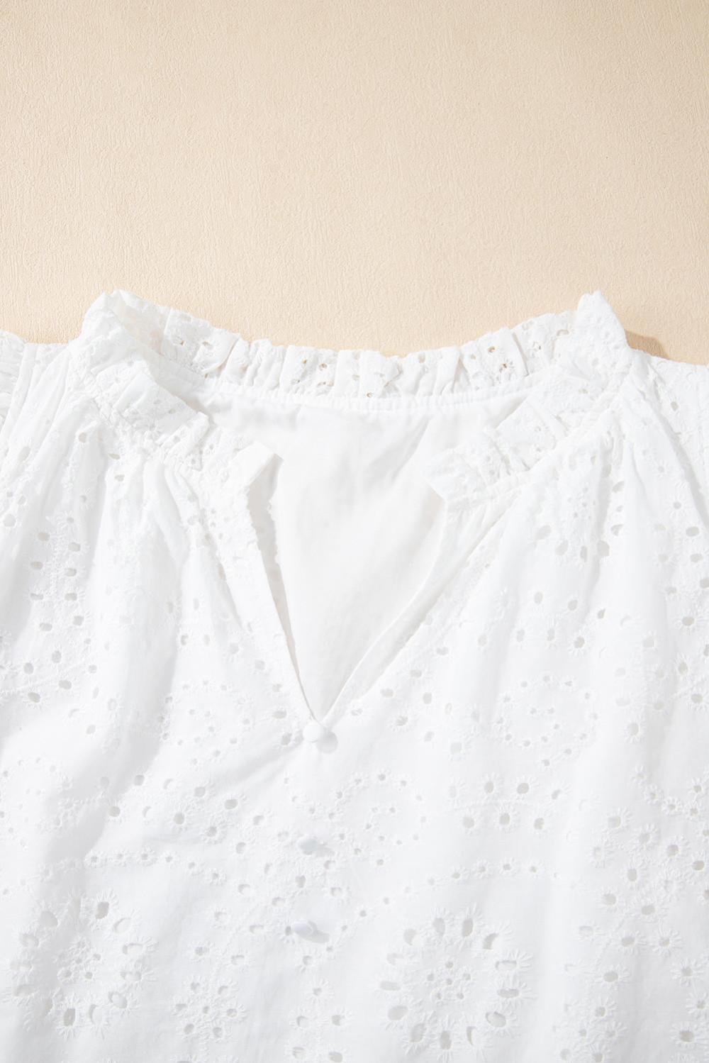 Blouses | Women White Eyelet Flutter Sleeve V Neck Blouse