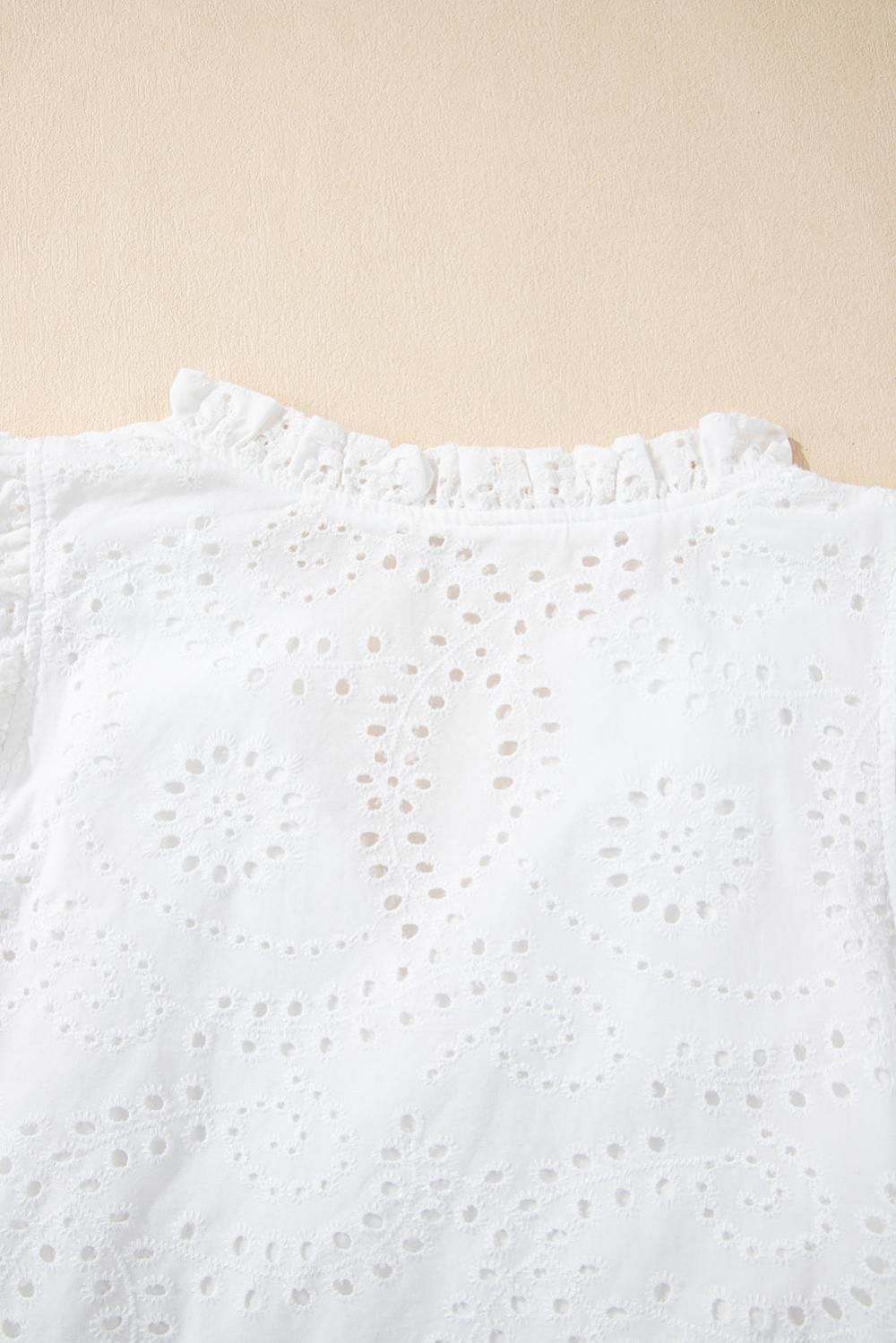 Blouses | Women White Eyelet Flutter Sleeve V Neck Blouse