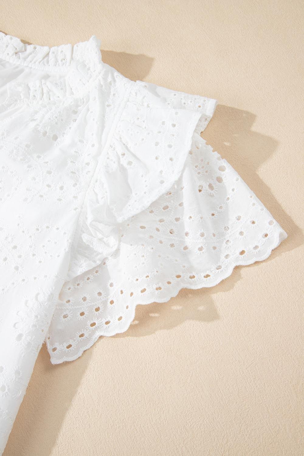 Blouses | Women White Eyelet Flutter Sleeve V Neck Blouse