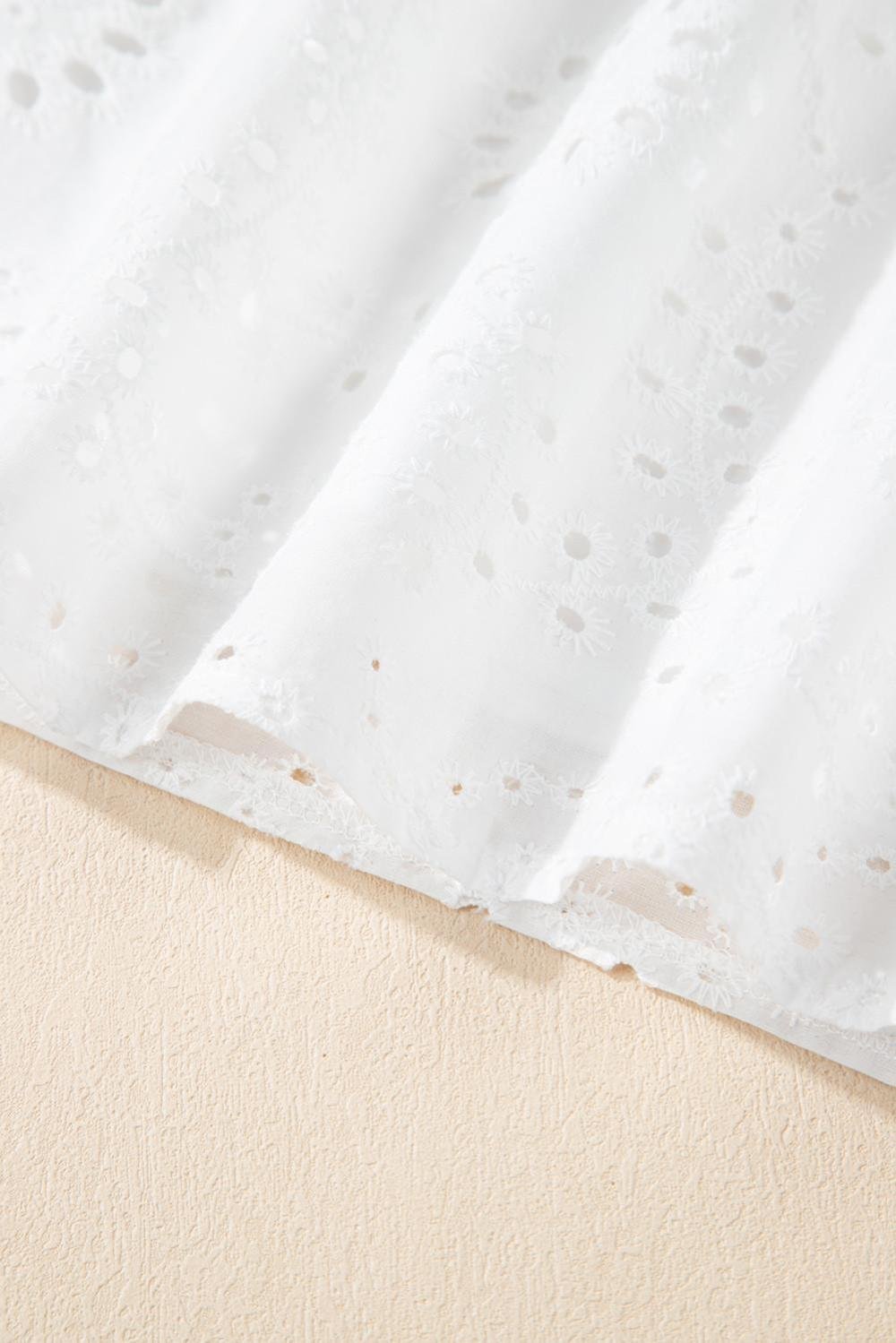 Blouses | Women White Eyelet Flutter Sleeve V Neck Blouse