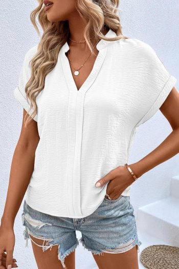 Blouses | Women White Notched Neck Batwing Sleeve Blouse
