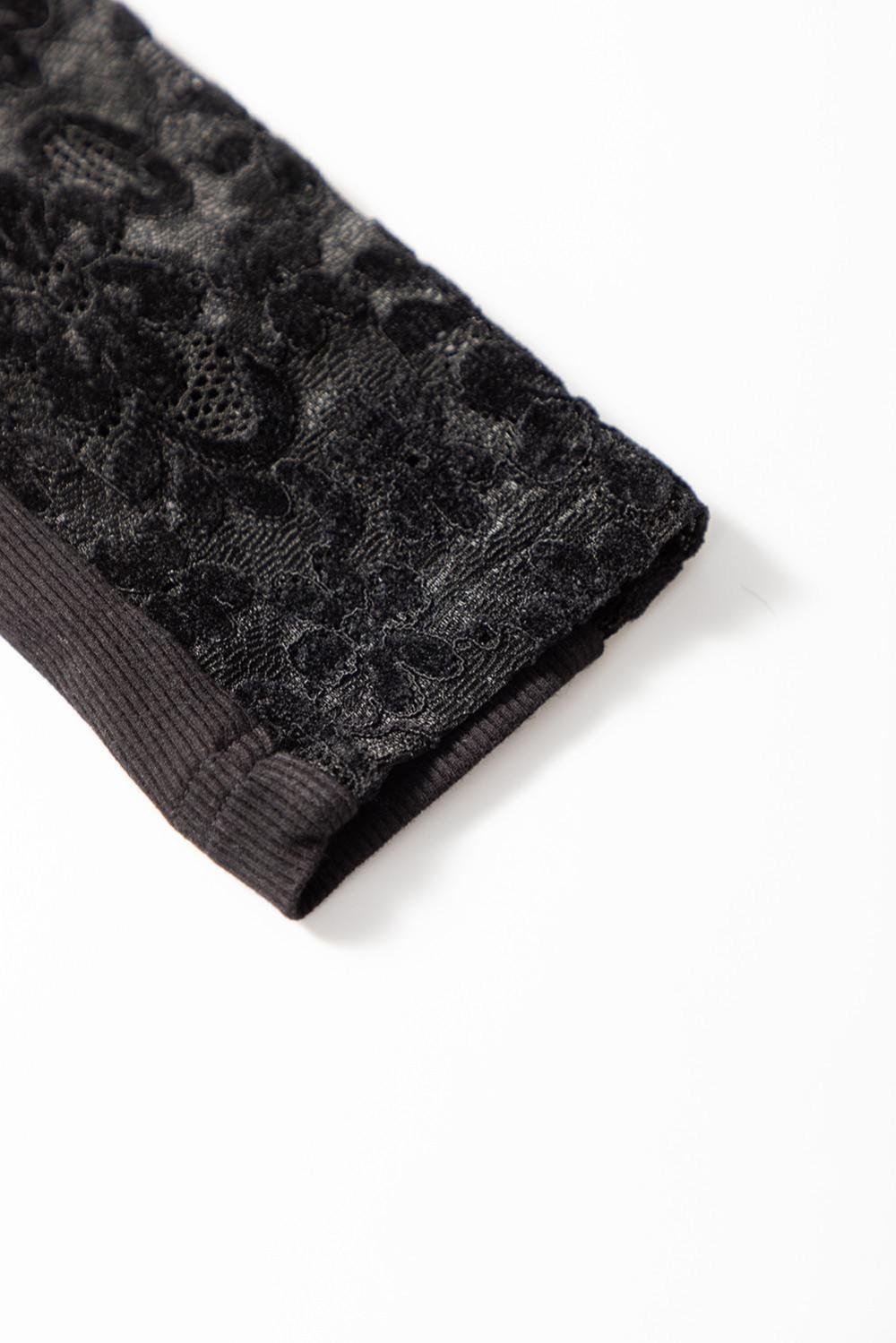 Long Sleeve Tops | Women Black Floral Lace Patchwork Long Sleeve Slim Top