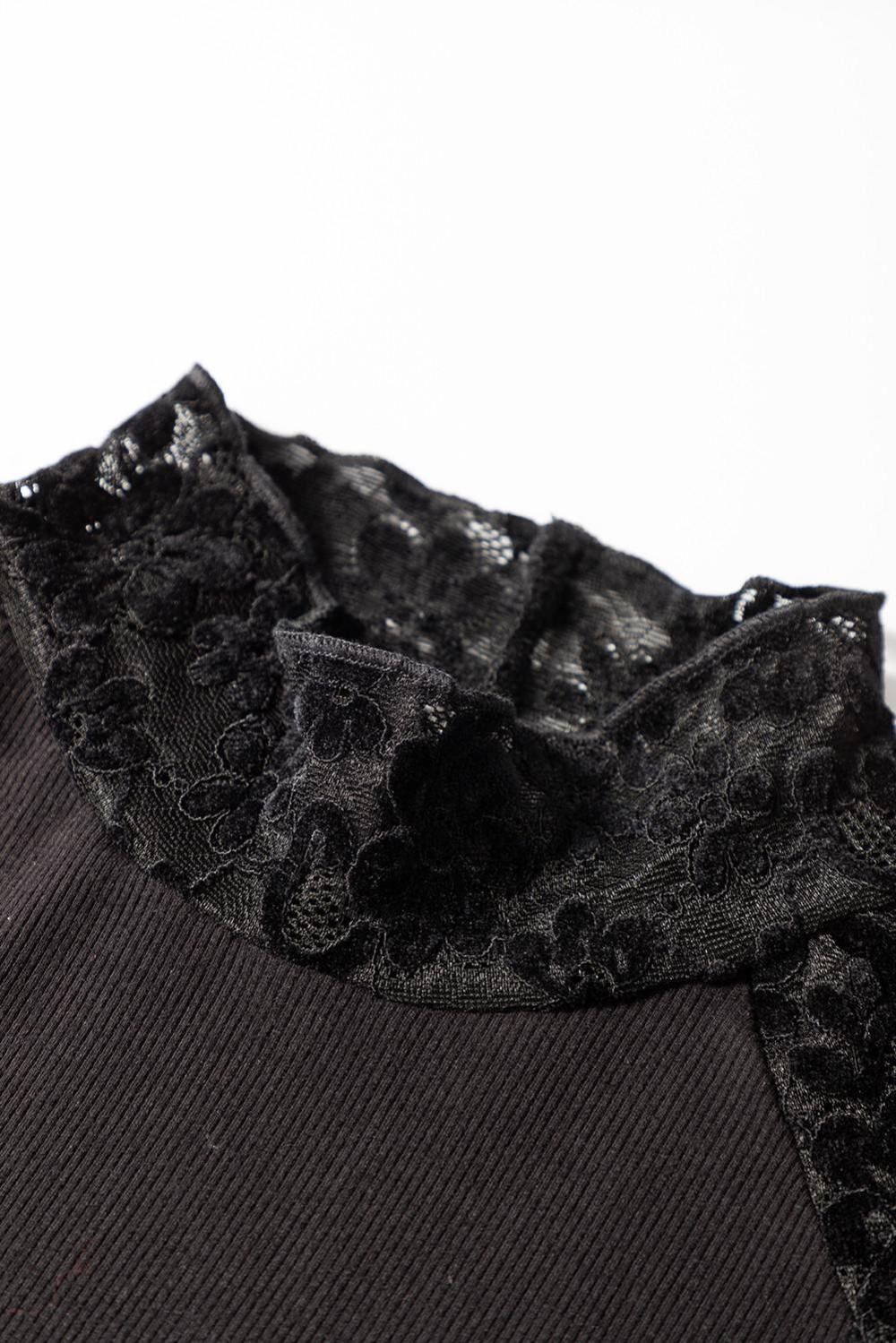 Long Sleeve Tops | Women Black Floral Lace Patchwork Long Sleeve Slim Top