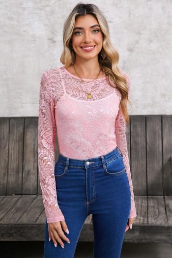 Long Sleeve Tops | Women Blossom Floral Lace Sheer Long Sleeve Top
