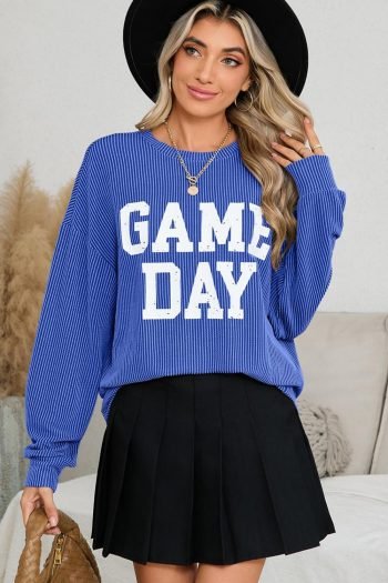 Long Sleeve Tops | Women Bluing Corded Game Day Graphic Long Sleeve Top