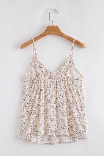 Sleeveless Tops | Women Apricot Boho Floral Spaghetti Straps Cami Top