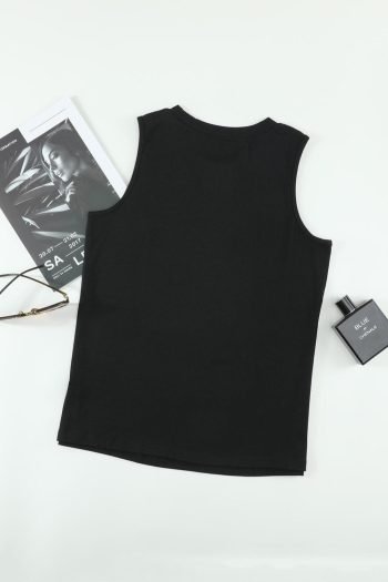Sleeveless Tops | Women Black Solid Color Basic Crew Neck Tank Top