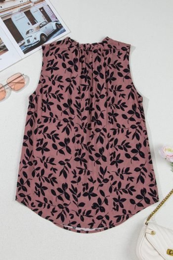 Sleeveless Tops | Women Brown Floral Print Tie Neck Sleeveless Top