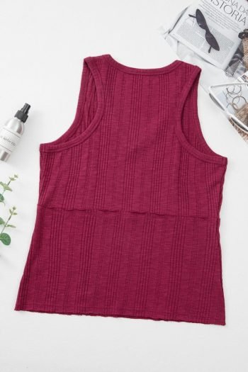 Sleeveless Tops | Women Red Dahlia Ribbed Textured Exposed Stitching Tank Top