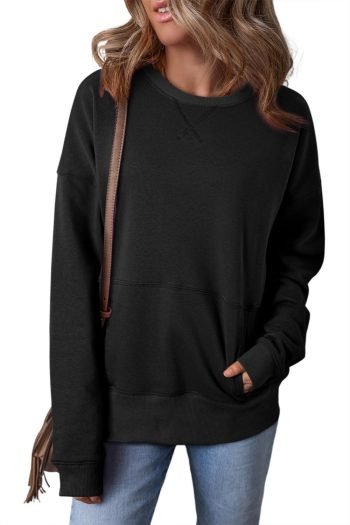 Sweatshirts & Hoodies | Women Black Kangaroo Pocket Loose Fit Drop Shoulder Sweatshirt