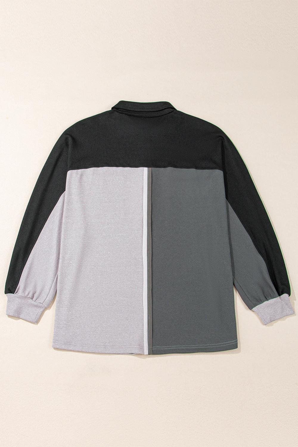 Sweatshirts & Hoodies | Women Gray Colorblock Patchwork Ribbed Oversized Henley Sweatshirt