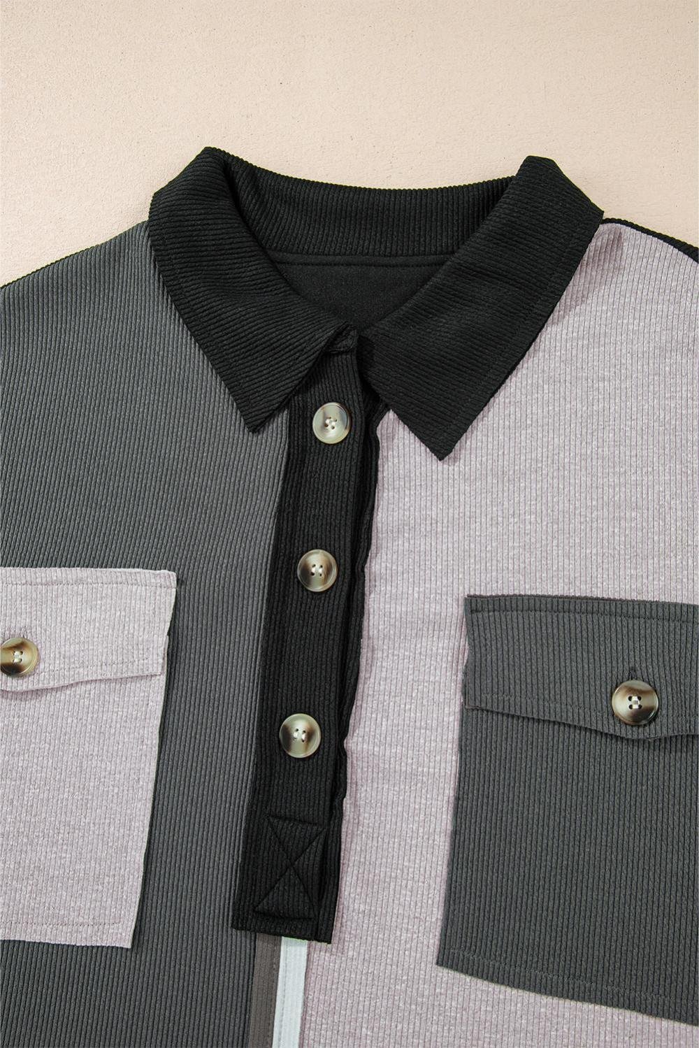 Sweatshirts & Hoodies | Women Gray Colorblock Patchwork Ribbed Oversized Henley Sweatshirt