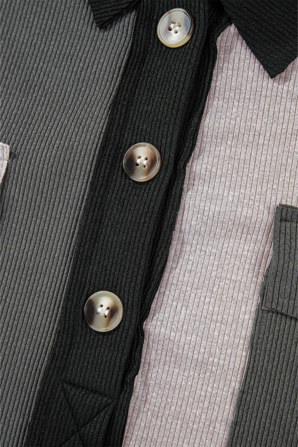 Sweatshirts & Hoodies | Women Gray Colorblock Patchwork Ribbed Oversized Henley Sweatshirt