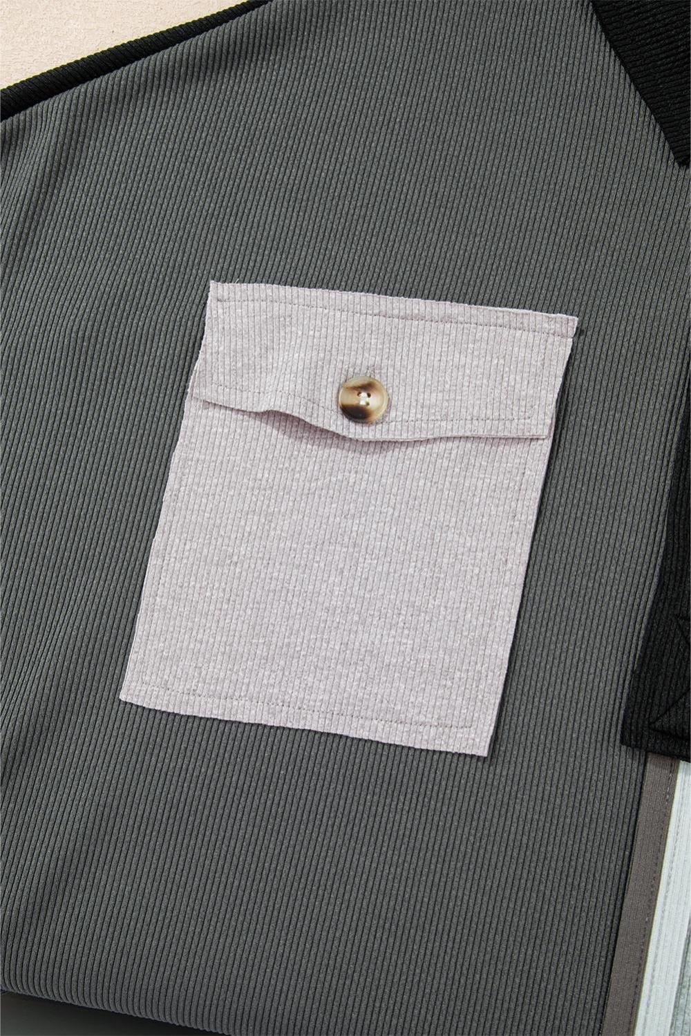 Sweatshirts & Hoodies | Women Gray Colorblock Patchwork Ribbed Oversized Henley Sweatshirt