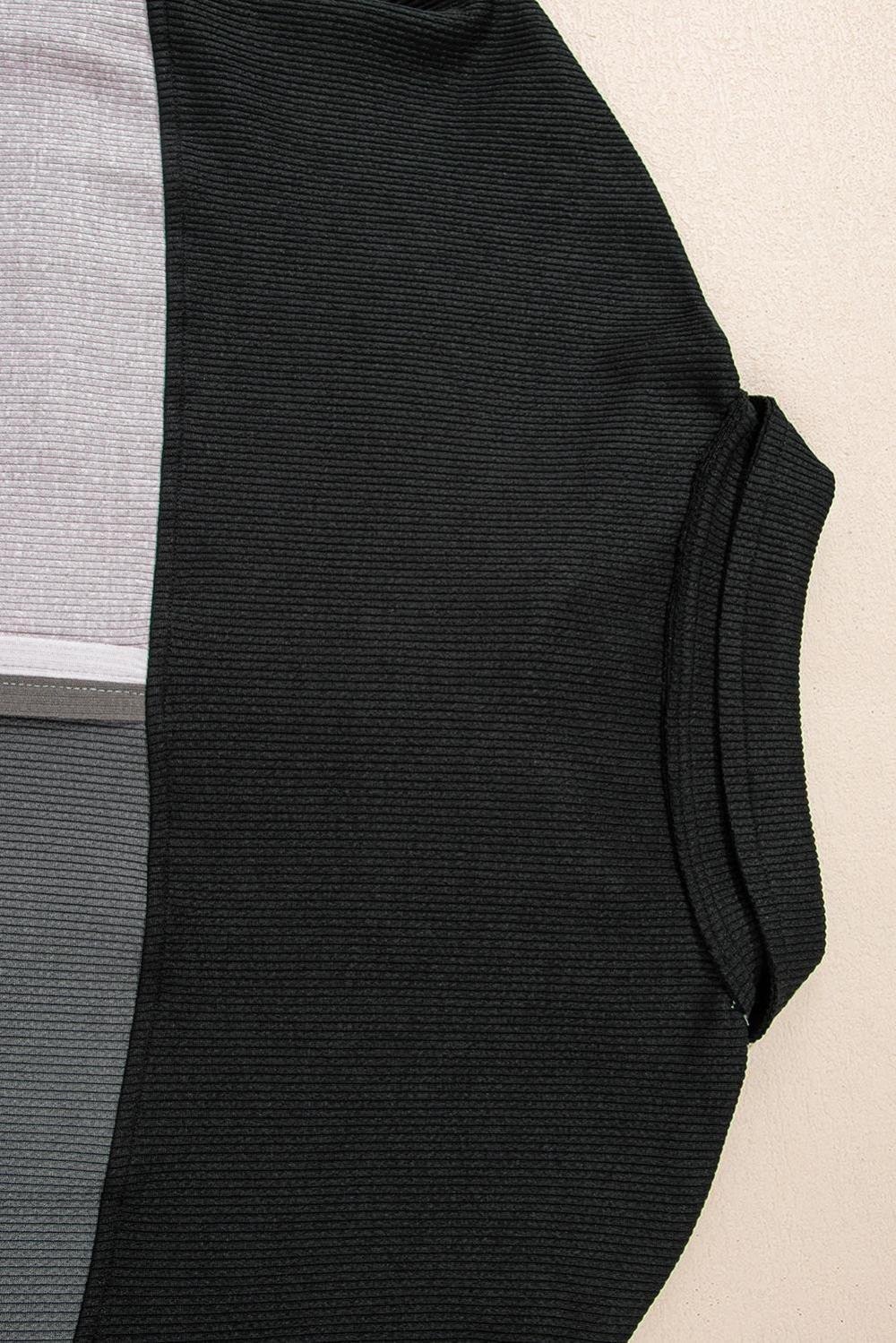 Sweatshirts & Hoodies | Women Gray Colorblock Patchwork Ribbed Oversized Henley Sweatshirt