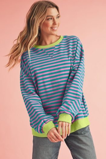 Sweatshirts & Hoodies | Women Green Stripe Contrast Edge Oversized Sweatshirt
