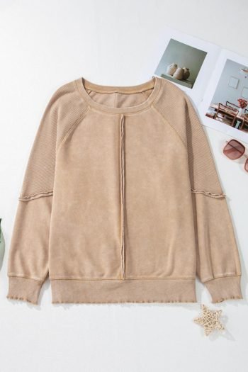 Sweatshirts & Hoodies | Women Light French Beige Patchwork Raglan Sleeve Exposed Seam Sweatshirt