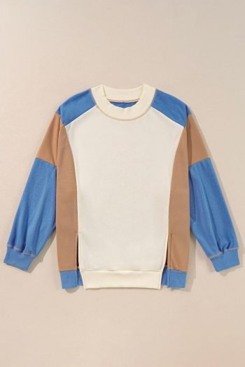 Sweatshirts & Hoodies | Women Sky Blue Colorblock Exposed Seam Patchwork Oversized Sweatshirt