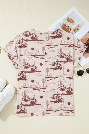 T Shirts | Women Brown Summer Desert Sand Print Short Sleeve Tee