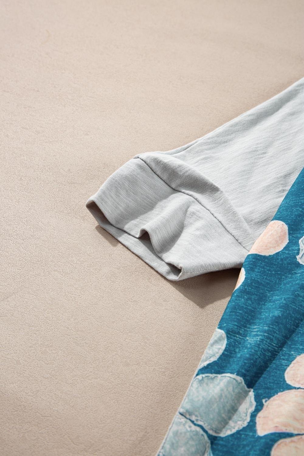 T Shirts | Women Green Patchwork 60S Floral V Neck Bracelet Sleeve Oversized Top