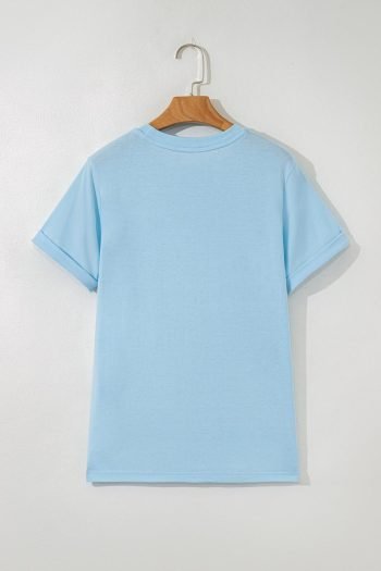 T Shirts | Women Light Blue Solid Color Basic Crew Neck Tee