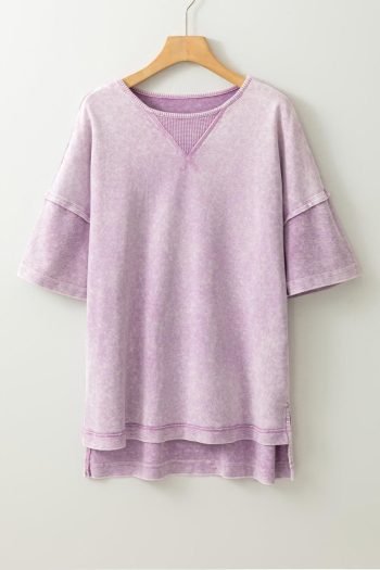 T Shirts | Women Orchid Petal Mineral Wash Exposed Seam Drop Shoulder Oversized Tee
