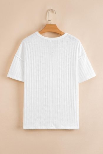 T Shirts | Women White Textured Split Neck Short Sleeve Top