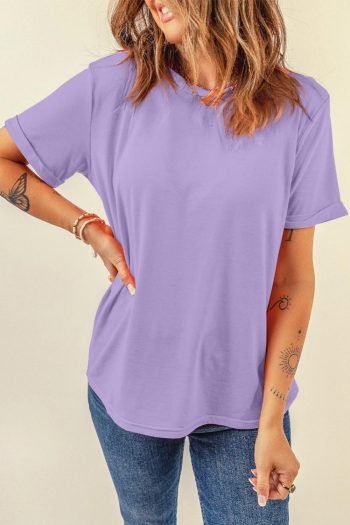 T Shirts | Women Wisteria Solid Color Basic Crew Neck Plain Tee