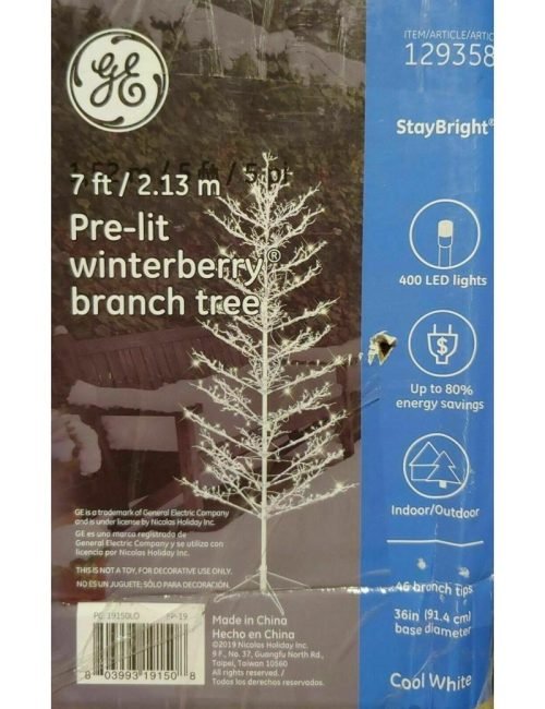 NEW – GE 7′ Ft Winterberry White Pre-Lit Christmas Holiday Tree 400 LED Lights