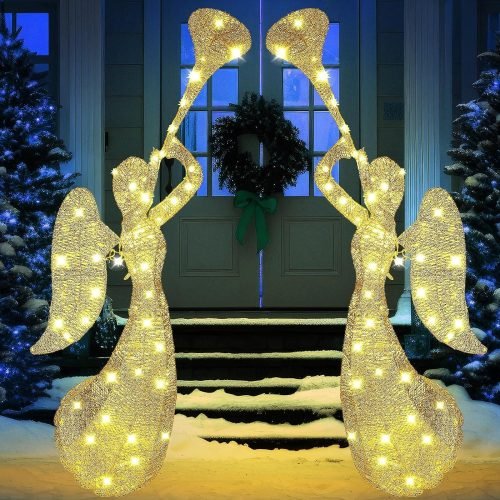 VIHOSE 2 Pcs Christmas Outdoor Lighted Angel Decoration 4ft Xmas Pre Lit Angel Display Electric 240 LED Glitter Angel Decor for Merry Christmas Outside Yard Garden and Lawn Party Supplies