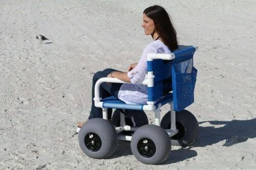 Beach/All Terrain Wheelchair, 12″ Balloon Tires for Soft Sand, Easily Disassembles